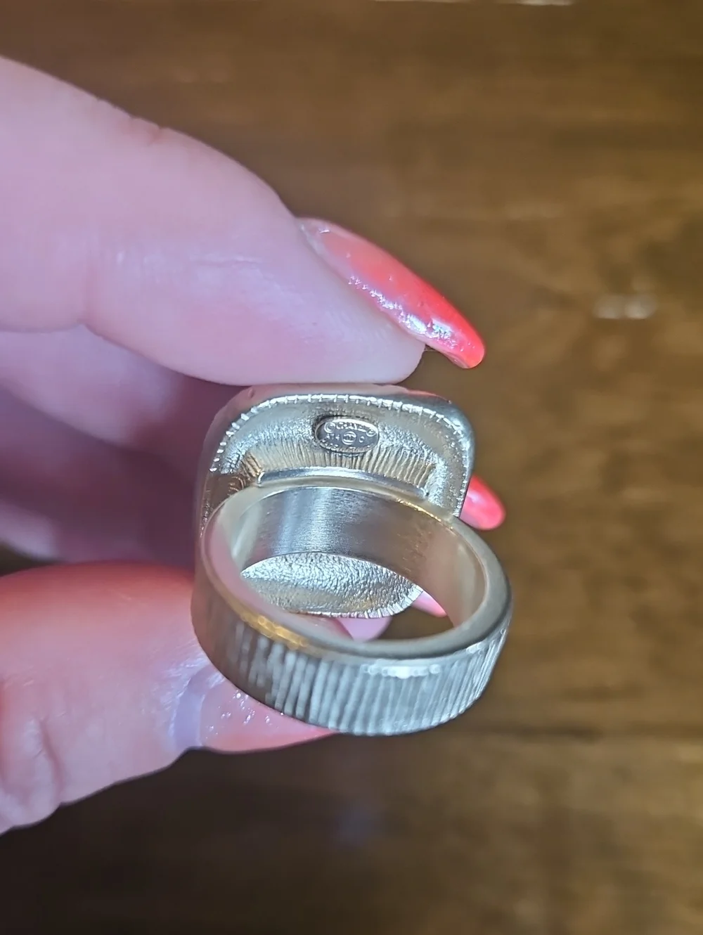 CHANEL Square CC Logo Ring Taupe Resin Gold [Size 5.5]